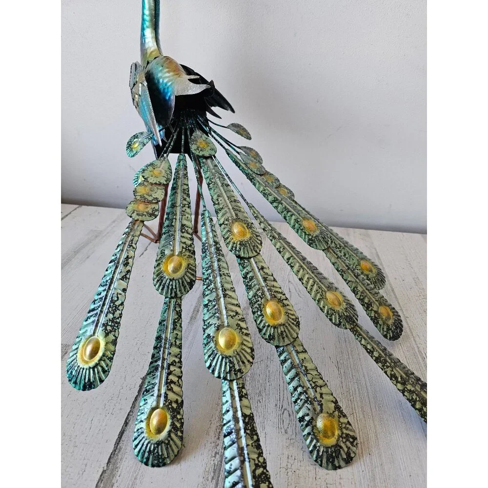 Metal peacock bird lawn decor large life size colorful blue unique large peacock